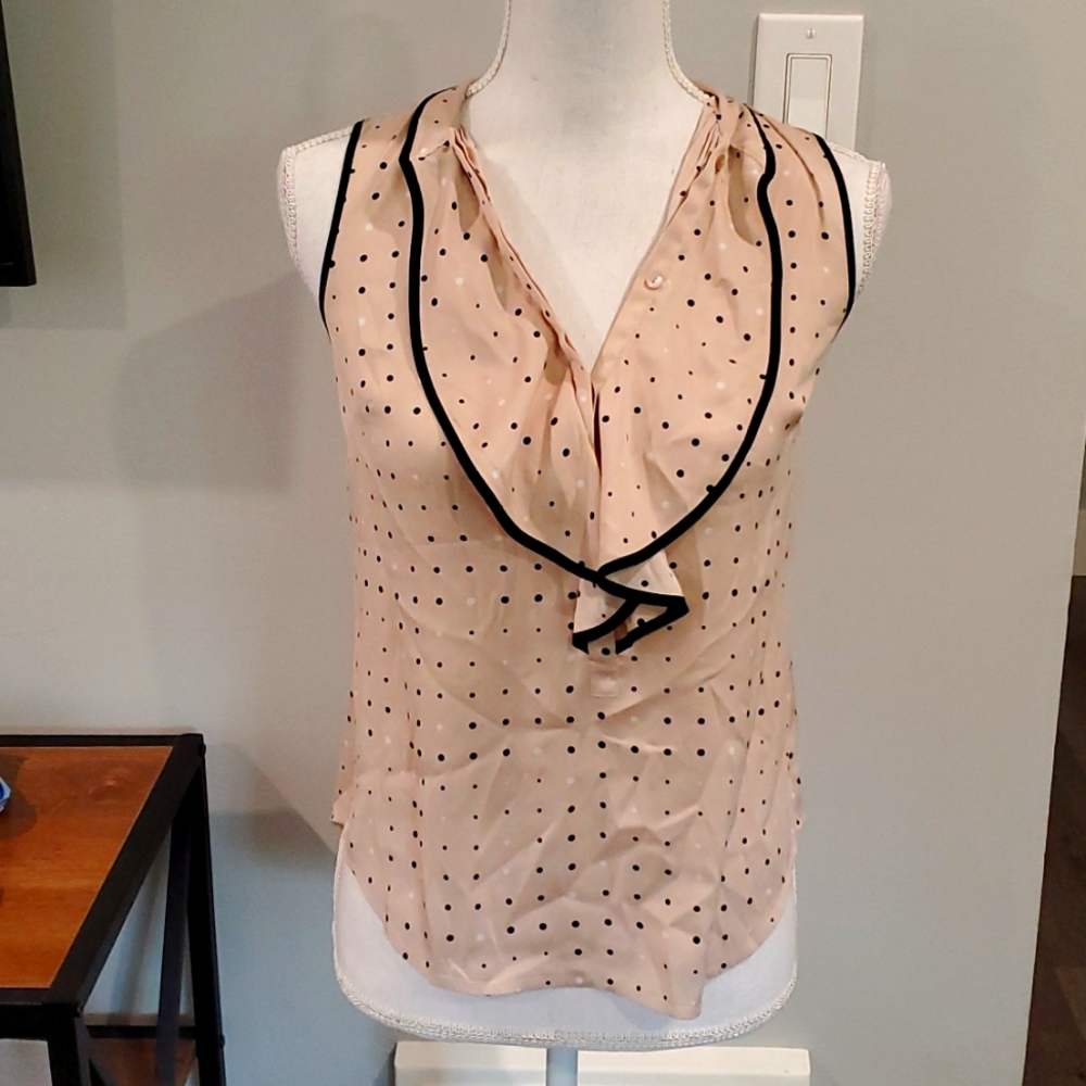 (3 For $20) Ann Taylor tan and polka dot sleeveless blouse